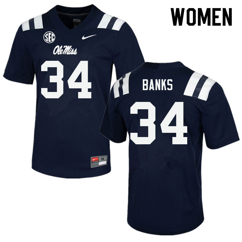 Women #34 Tyler Banks Ole Miss Rebels College Football Jerseys Sale-Navy